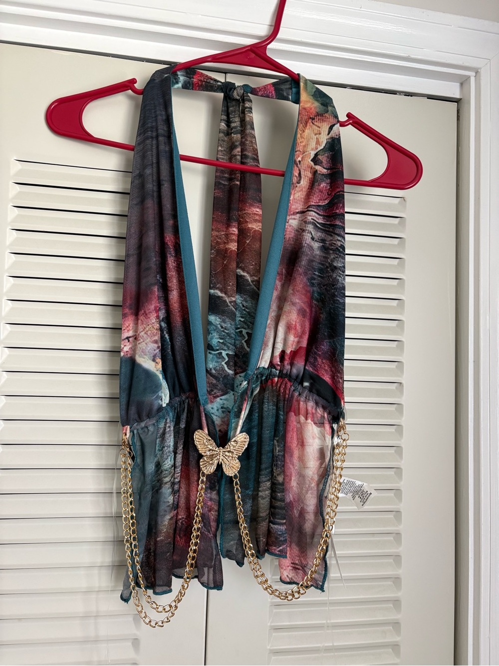 Windsor Multicolor Satin Halter Camisole with Gold Butterfly Chains